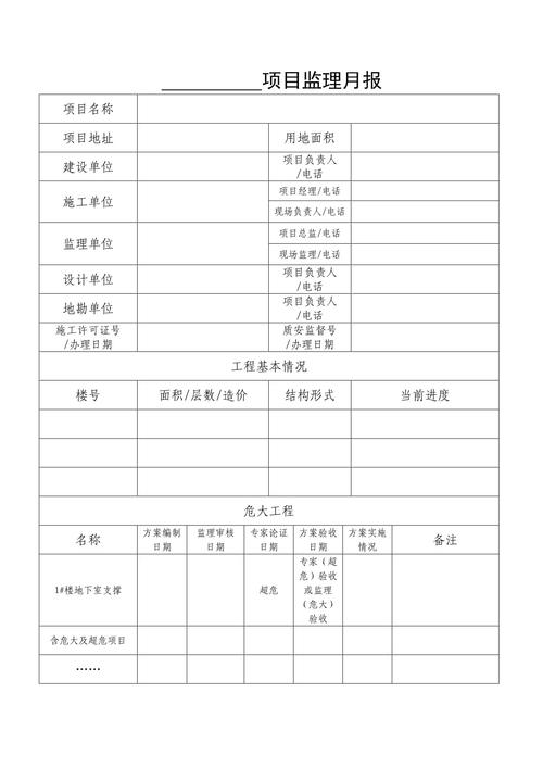 工程质量监督站监理月报模板（通用版）